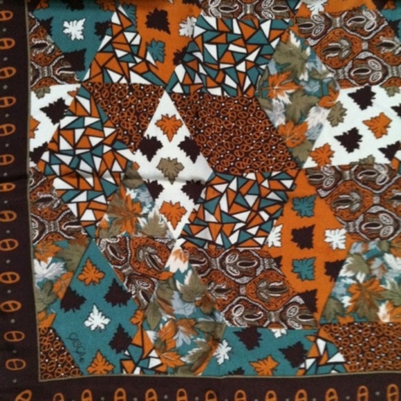 Casca Magid Silk Diamond Scarf Brown Orange Teal - Picture 6 of 8